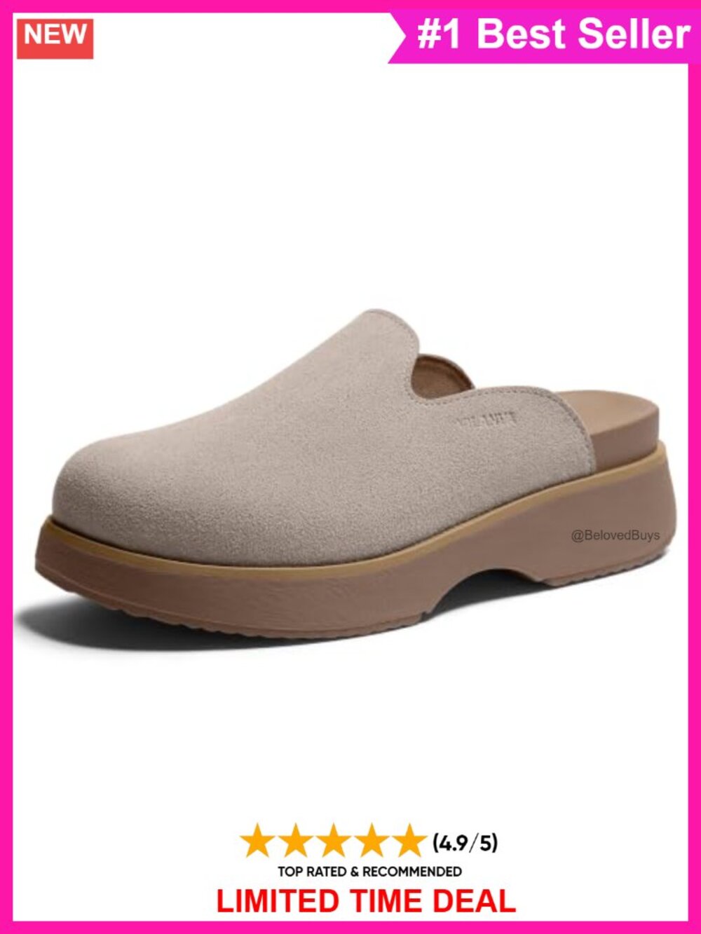 Suede Platform Clogs Closed Toe Slip-On Mule Shoes Comfort Footbed